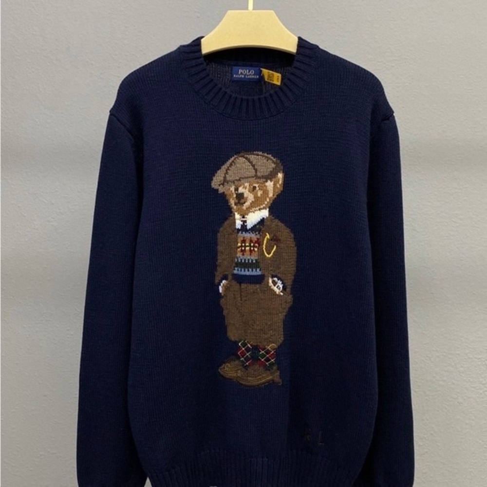 Polo by Ralph Lauren Navy Crewneck Sweater with Bear Motif